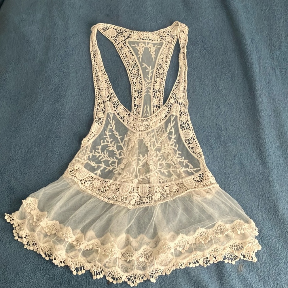 Swimsuit cover-up, white and mesh.